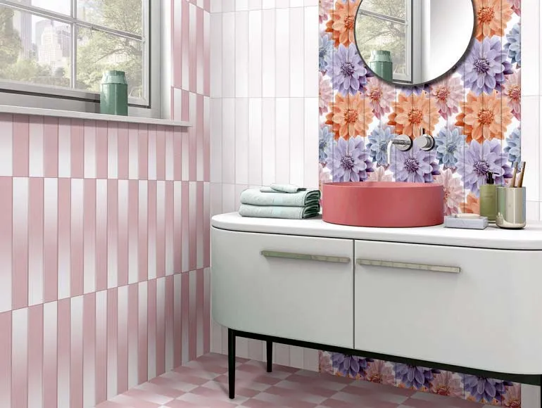 Floral tile with a sleek wash basin design